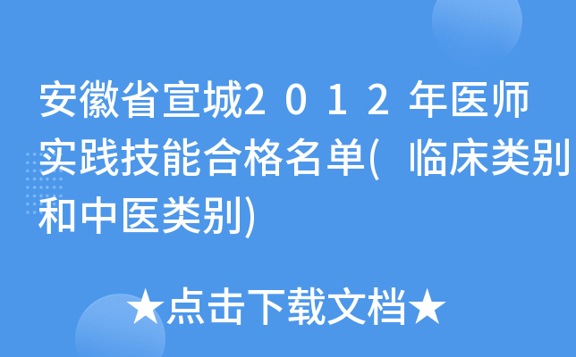 安徽省宣城2012年医师实践技能合格名单(临床类别和中医类别)