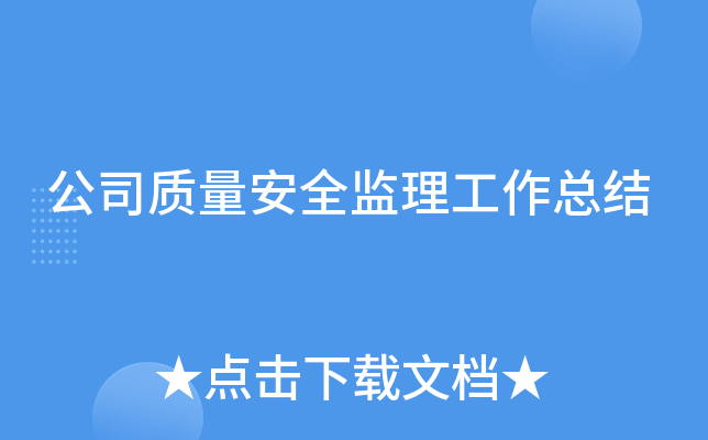 公司质量安全监理工作总结