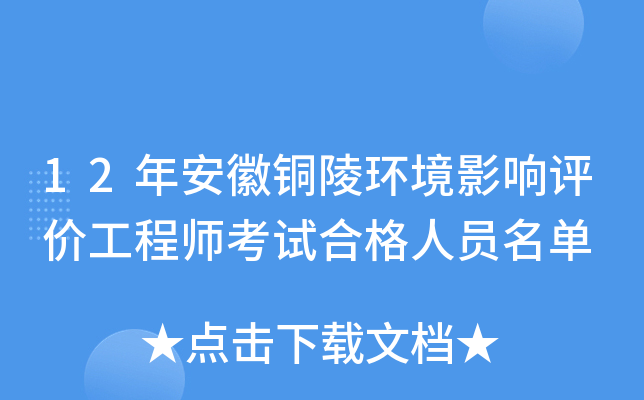 12年安徽铜陵环境影响评价工程师考试合格人员名单