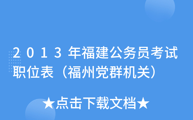 2013年福建公务员考试职位表（福州党群机关）