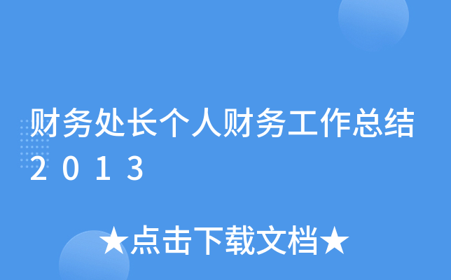 财务处长个人财务工作总结2013