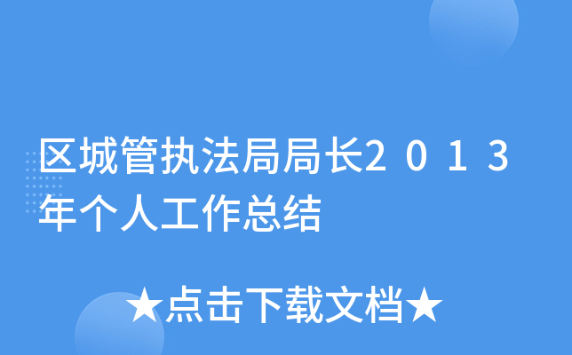 区城管执法局局长2013年个人工作总结