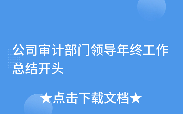 公司审计部门领导年终工作总结开头