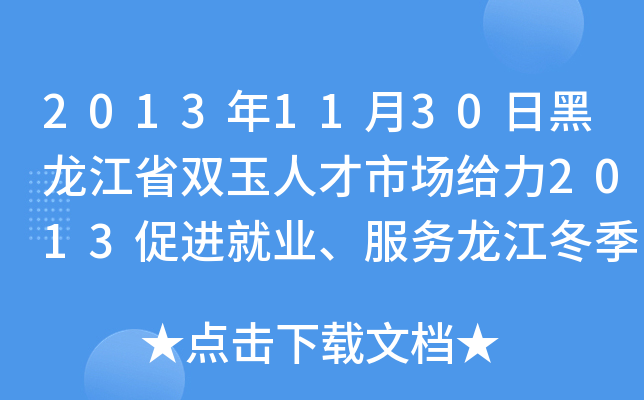 2013年11月30日黑龙江省双玉人才市场给力2013促进就业、服务龙江冬季大型人才招聘会