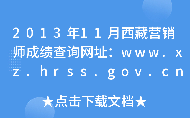 2013年11月西藏营销师成绩查询网址：www.xz.hrss.gov.cn