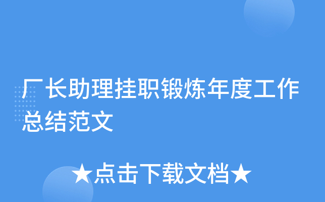 厂长助理挂职锻炼年度工作总结范文