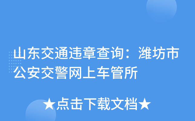 山东交通违章查询：潍坊市公安交警网上车管所