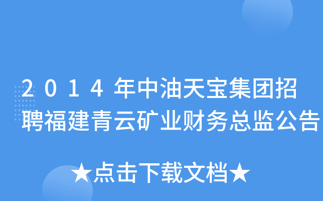 2014年中油天宝集团招聘福建青云矿业财务总监公告