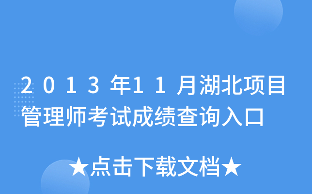 2013年11月湖北项目管理师考试成绩查询入口