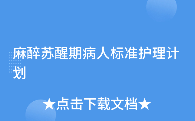 麻醉苏醒期病人标准护理计划