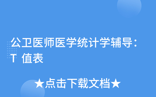 公卫医师医开云kaiyun(中国)统计开云kaiyun(中国)辅导：T值表