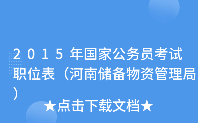 2015年国家公务员考试职位表（河南储备物资管理局）