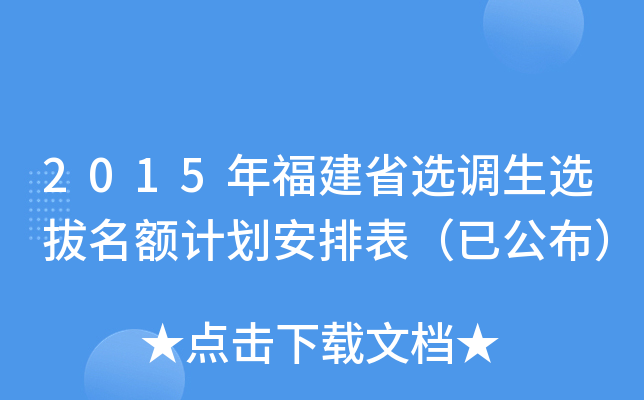 2015年福建省选调生选拔名额计划安排表（已公布）