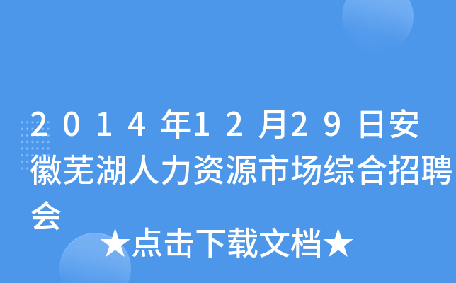 2014年12月29日安徽芜湖人力资源市场综合招聘会