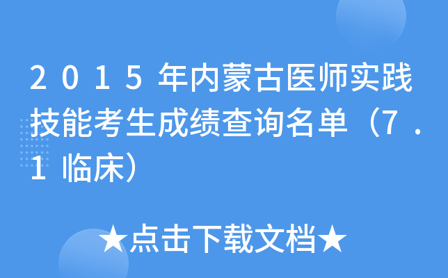 2015年内蒙古医师实践技能考生成绩查询名单（7.1临床）