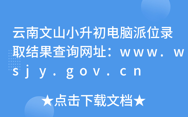 云南文山小升初电脑派位录取结果查询网址：www.wsjy.gov.cn