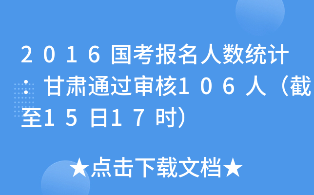 2016国考报名人数统计：甘肃通过审核106人（截至15日17时）