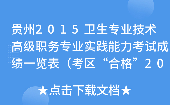 贵州2015卫生专业技术高级职务专业实践能力考试成绩一览表（考区“合格”2053人）