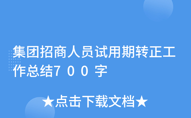 集团招商人员试用期转正工作总结700字