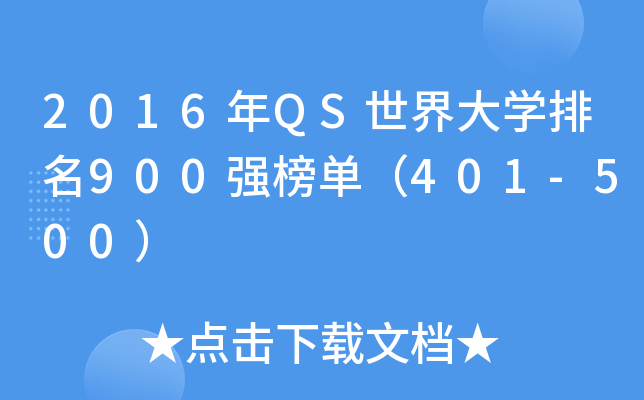 2016年QS世界大学排名900强榜单（401-500）