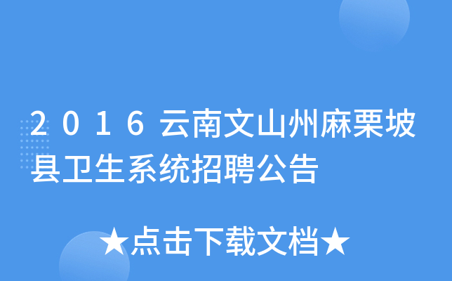 2016云南文山州麻栗坡县卫生系统招聘公告