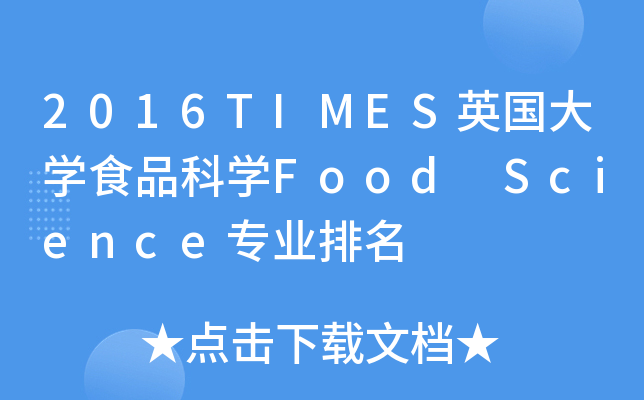2016TIMES英国大开云kaiyun(中国)食品科开云kaiyun(中国)Food Science专业排名