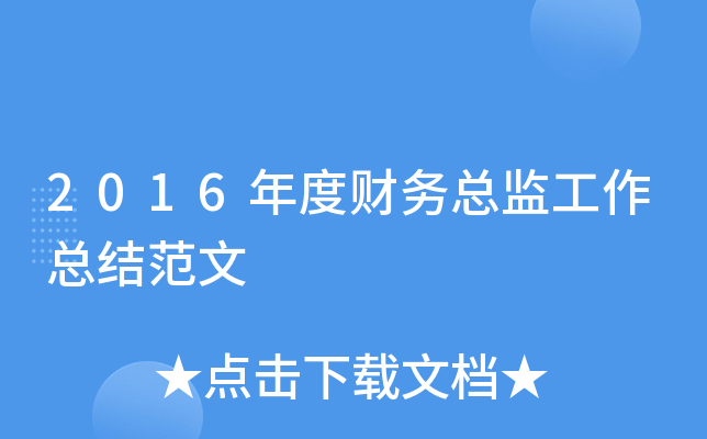 2016年度财务总监工作总结范文