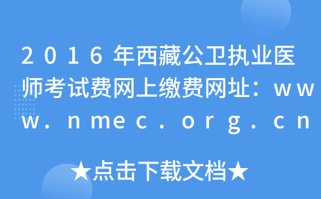 2016年西藏公卫执业医师考试费网上缴费网址：www.nmec.org.cn