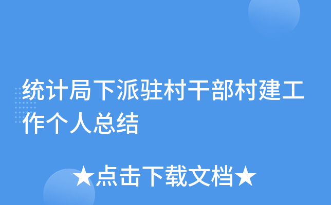 统计局下派驻村干部村建工作个人总结