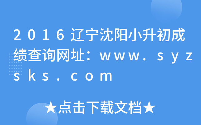 2016��������С�����ɼ���ѯ��ַ��www.syzsks.com