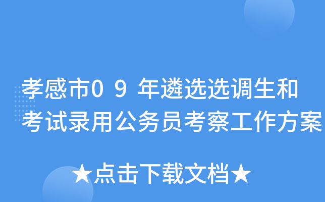 孝感市09年遴选选调生和考试录用公务员考察工作方案