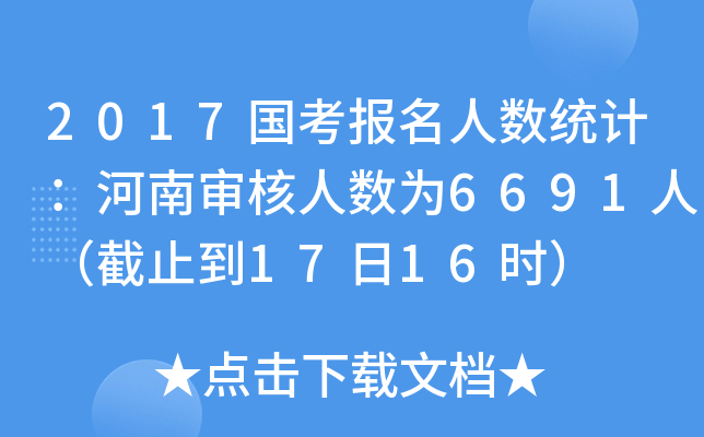2017国考报名人数统计：河南审核人数为6691人（截止到17日16时）