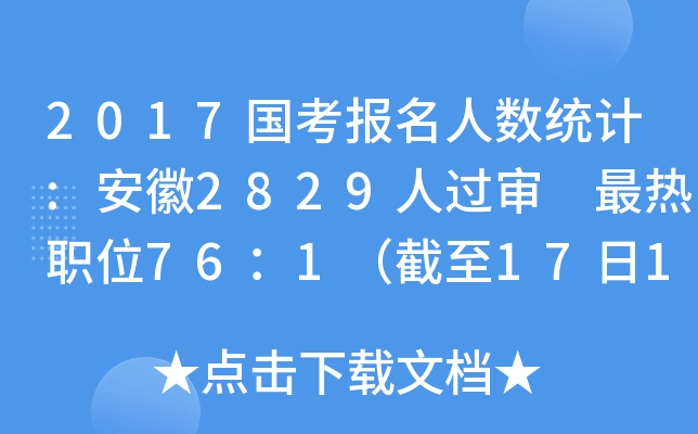 2017国考报名人数统计:安徽2829人过审 最热职位76：1（截至17日16时）