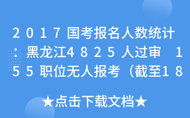 2017国考报名人数统计：黑龙江4825人过审 155职位无人报考（截至18日8时）