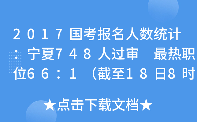 2017国考报名人数统计：宁夏748人过审 最热职位66：1（截至18日8时）