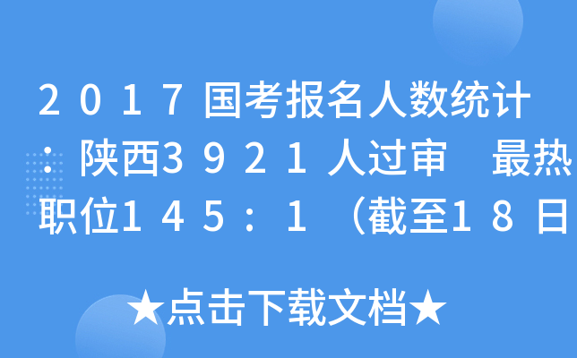 2017国考报名人数统计：陕西3921人过审 最热职位145:1（截至18日8时）