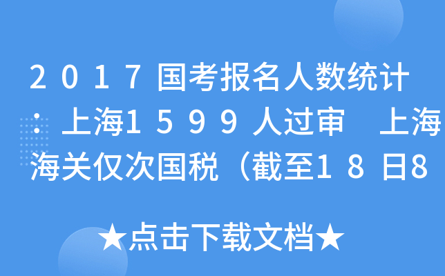 2017国考报名人数统计：上海1599人过审 上海海关仅次国税（截至18日8时）