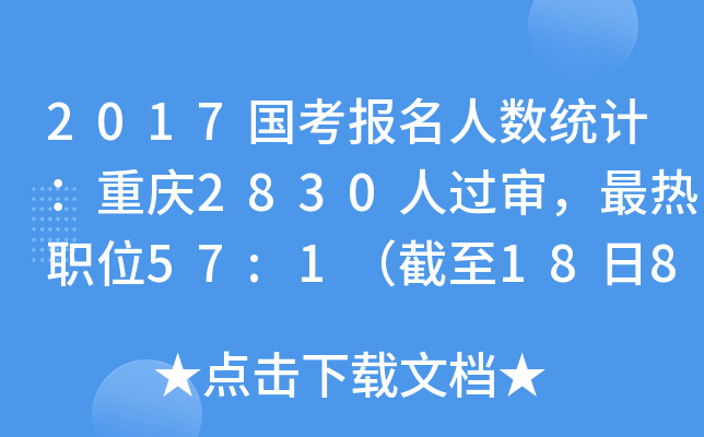 2017国考报名人数统计：重庆2830人过审，最热职位57:1（截至18日8时）