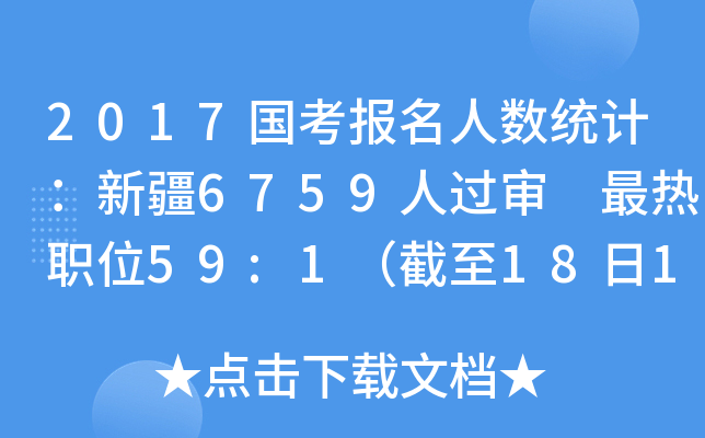 2017国考报名人数统计：新疆6759人过审 最热职位59:1（截至18日16时）