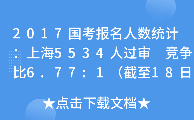 2017国考报名人数统计：上海5534人过审 竞争比6.77:1（截至18日16时）