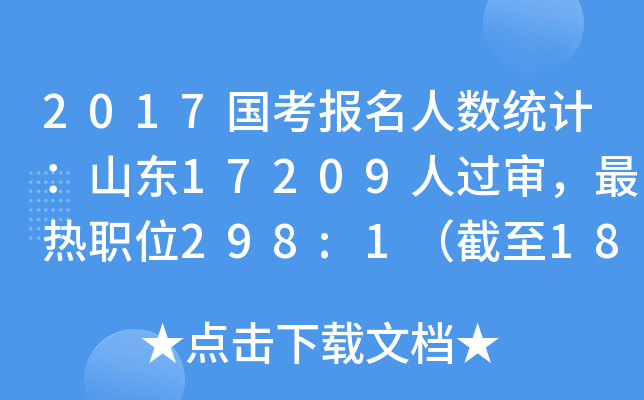 2017国考报名人数统计：山东17209人过审，最热职位298:1（截至18日16时）
