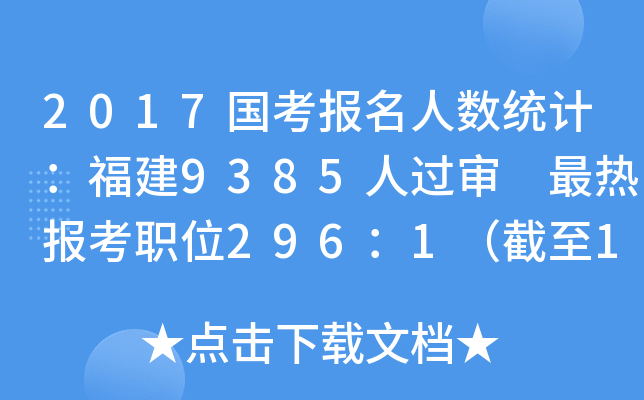 2017国考报名人数统计：福建9385人过审 最热报考职位296：1（截至18日16时）