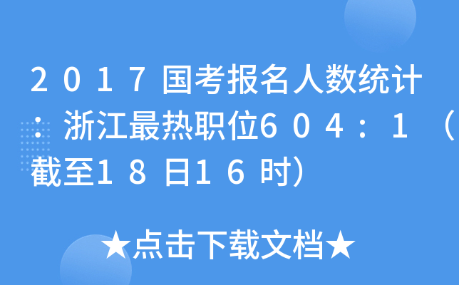 2017国考报名人数统计：浙江最热职位604:1（截至18日16时）