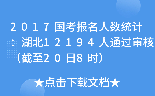 2017国考报名人数统计：湖北12194人通过审核（截至20日8时）
