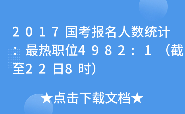 2017国考报名人数统计：最热职位4982:1（截至22日8时）