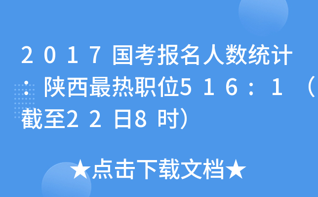 2017国考报名人数统计：陕西最热职位516:1（截至22日8时）