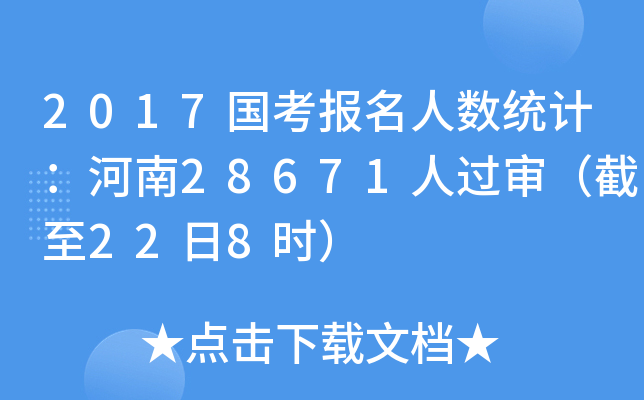 2017国考报名人数统计：河南28671人过审（截至22日8时）
