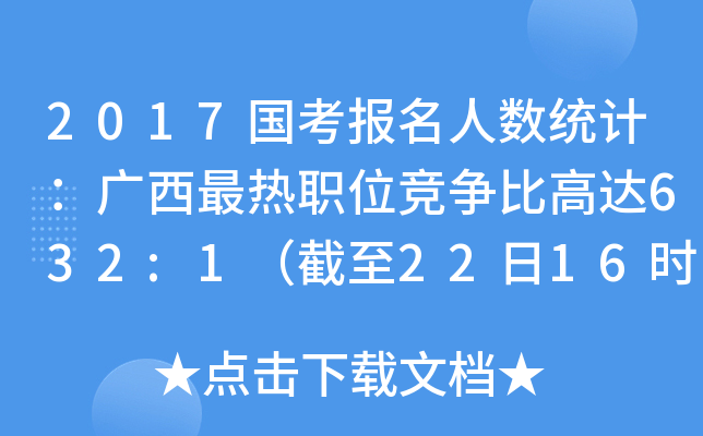 2017国考报名人数统计：广西最热职位竞争比高达632:1（截至22日16时）