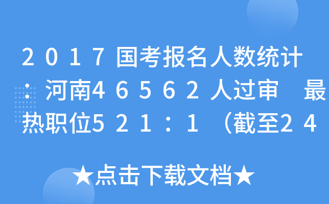 2017国考报名人数统计：河南46562人过审 最热职位521：1（截至24日17时）
