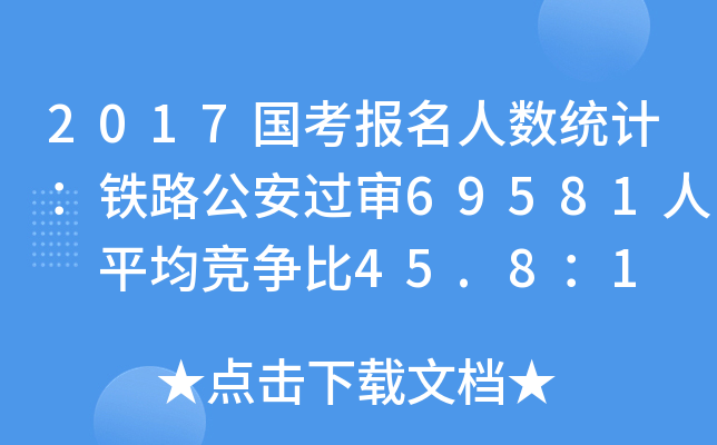 2017国考报名人数统计：铁路公安过审69581人 平均竞争比45.8：1